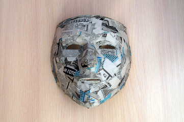 Paper mache mask from the newspaper