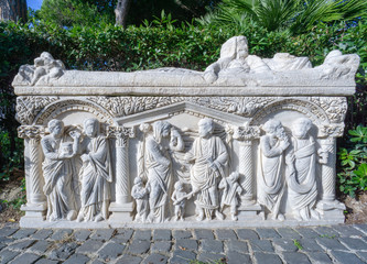 Ostia antica in Rome, Italy. Roman sarcophagus 