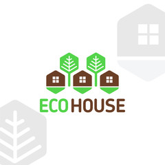 Vector logo wood eco house modular elements honeycombs rest nature forest trees