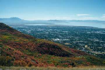 Naklejka premium City landscape seen from the colorful heights