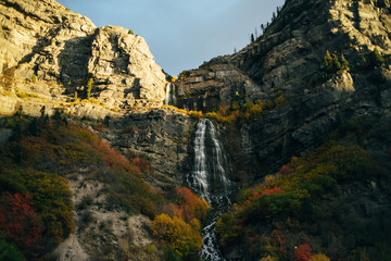 Rocky mountains with waterfall