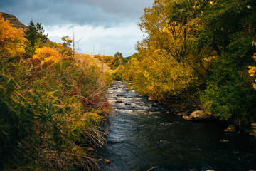 Obraz premium Mountain waterflow in autumn trees