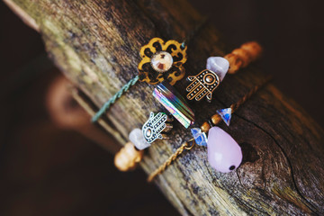 Three fashionable mineral stone and various pendants bracelets