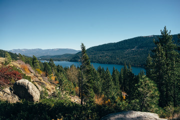 Fototapeta na wymiar Panoramic view at the mountain lake