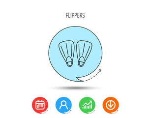 Swimming flippers icon. Diving sign.