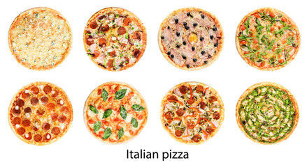 Italiaanse pizza set geïsoleerd op witte achtergrond