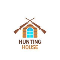 Logo Hunting lodge two hunting rifles adorn the roof