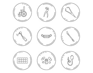Fototapeta premium Medical mask, pills and dental pliers icons.