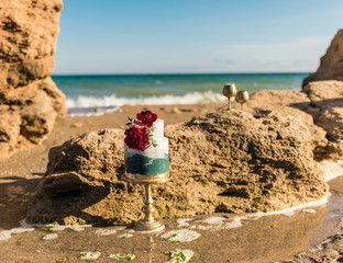 Wedding decoration table near the sea or ocean