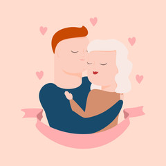 vector illustration of couple in tender hugs