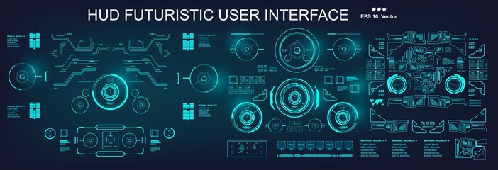 Dashboard display virtual reality technology screen. HUD futuristic blue user interface.