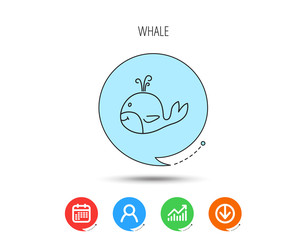 Whale icon. Largest mammal animal sign.