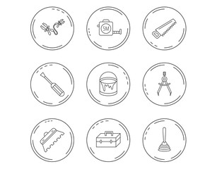 Screwdriver, plunger and repair toolbox icons.