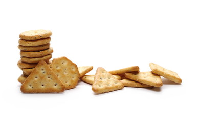 salty cracker biscuit isolated on white background