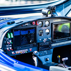 Closeup view of control pannel of the sport plane