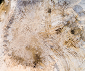 Aerial view background of sandy quarry surface, top view