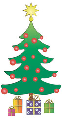 Christmas tree with gift and decorative icon