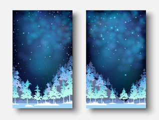 Set of winter, Christmas and New Year blue shiny cards.