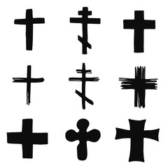crosses church silhouettes set vector icons. isolated objects