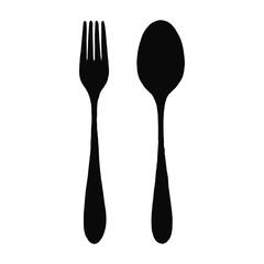 cutlery fork and knife vector silhouette. isolated black objects on white background