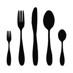 cutlery fork and spoon vector silhouette icon. isolated object