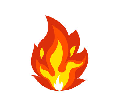 Isolated flame emoticon on white background.Vector cartoon fire icon emoji.Light effect, flaming symbols.Energy, animation illustration.Design symbol sign.burning element.