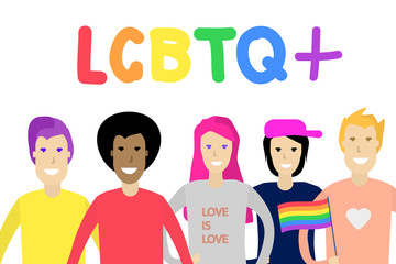 A group of people Celebrating gay people rights. Rainbow flag and symbols. Same-sex love. LGBT. LGBTQ. - 234257748