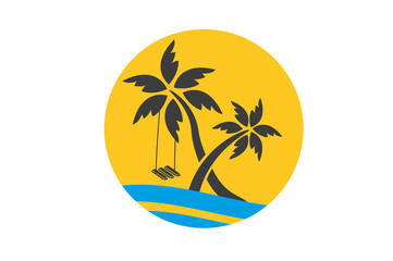 Fototapeta na wymiar Relax. yellow logo with palm tree. Logo for travel company.