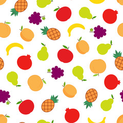 Vector seamless pattern of fruits such as apricot, pineapple, pe