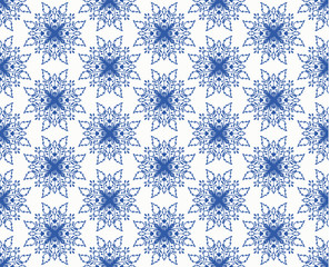 Indigo blue hand drawn vector seamless pattern. Porcelain - style surface design for fabric, wrapping paper or backdrop.