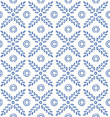 Indigo blue hand drawn vector seamless pattern. Porcelain - style surface design for fabric, wrapping paper or backdrop.