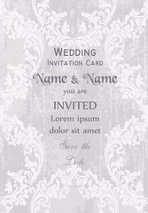 Vintage Baroque Victorian Invitation card Vector. Floral ornament decoration. Light pink colors