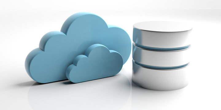 Database symbol and storage cloud isolated on white background. 3d illustration