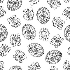 Naklejka na ściany i meble Pattern of vector illustrations on the nutrition theme; set of walnuts. Realistic isolated objects for your design.