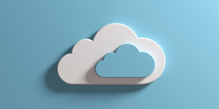 Cloud computing. Clouds isolated on blue wall background. 3d illustration