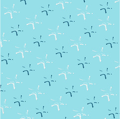 Blue and white starfish pattern on blue  background. Vector Illustration