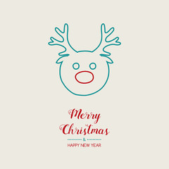 Design of Christmas greeting card with with hand drawn reindeer. Vector.