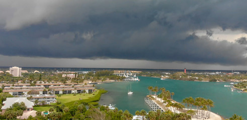 Aerial view of coutryside and coastline from Dubois Park on a stormy day  in Jupiter, Florida © jovannig