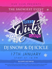 Vector illustration of winter party poster with hand lettering label - winter - with snowflakes - 234261145
