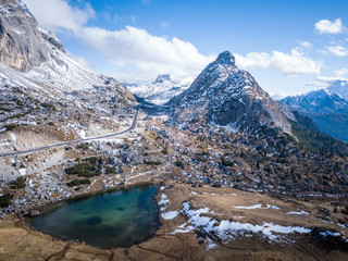 The Valparola lake nestled in the heart of the Dolomites