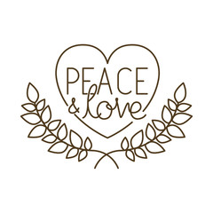 peace and love with heart isolated icon