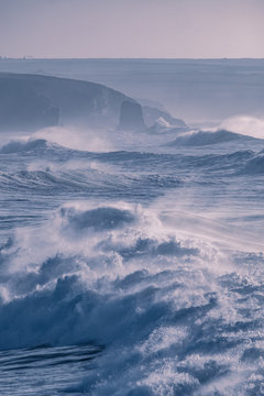 Constantine Bay Waves Cornwall England Uk 