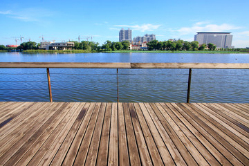 old wooden floor and urban construction