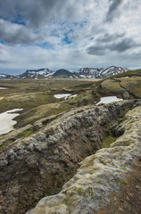 Landmannalaugar - the Highlands of Iceland. It is at the edge of Laugahraun lava field, which was formed in an eruption around the year 1477. Colorful landscape...