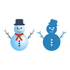 Snowman in two versions on white background.