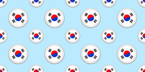 South Korea round flag seamless pattern. South Korean background. Vector circle icons. Geometric symbols. Texture for sports pages, competition, games, travelling design elements. patriotic wallpaper.