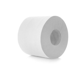 Roll of toilet paper on white background