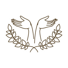 open hands receiving and tree branch with leaves avatar character