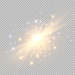 Shining stars on a transparent background, shiny and bright. Vector illustration. Light, radiance and rays.