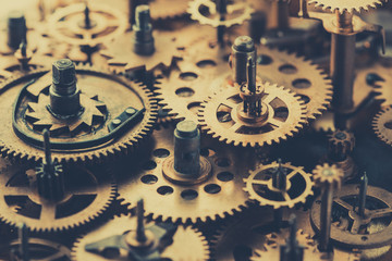 Mechanism old gears and cogs macro vintage color toned